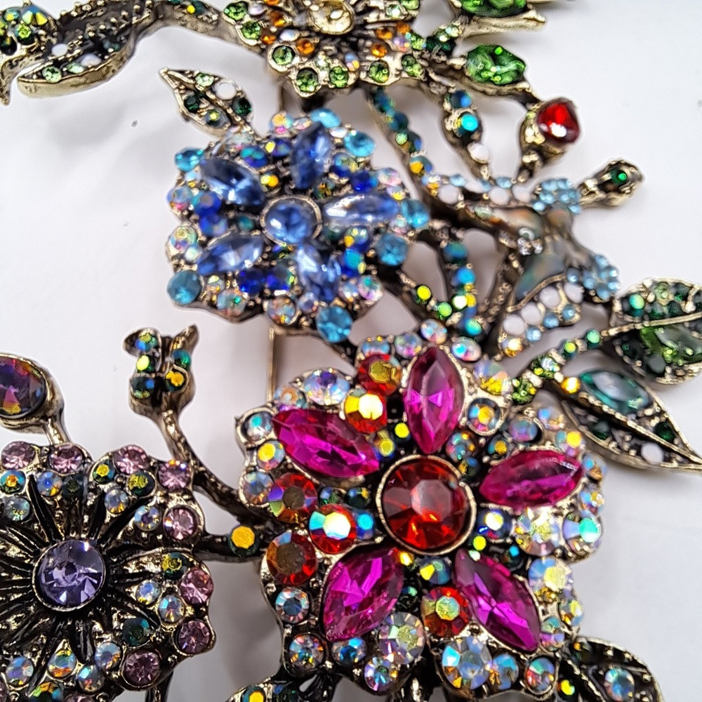 Metal Gallery Floral Colorful Rhinestone Brooch Pin - Picture 5 of 5